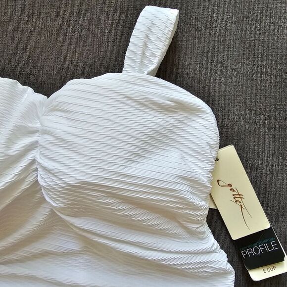 Gottex Tutti Frutti Underwire White Ribbed Tankini Top 40 E high waist bottom 10 - Picture 13 of 16